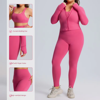 Ensemble de yoga 3 pièces respirant pour femme Honara, taille plus, couleur unie, haut court, spandex/nylon, séchage rapide, résistant aux plis, vêtements de sport