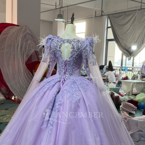 Vestido de quinceañera Mc073, romántico, con plumas en el hombro, cuentas de cristal, tul lavanda, estilo baile de gala, para graduación, Jancember - Product Image 6