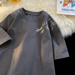 Camiseta de Manga Corta para Hombre, Estilo Chino, Tendencia Verano 2024, Nueva, 100% Algodón, Estilo Nacional, Holgada, con Cuentas - Product Image 3