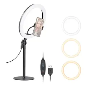 Anneau lumineux tricolore 3200K à 5600K avec contrôle intégré pour vlog personnel et diffusion en direct, alimenté par USB, corps en plastique, W - Product Image 4