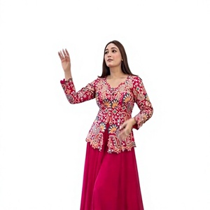 <b>Women</b> Modern Maroon Embroidered Cotton Regular Length <b>Kurta</b> Set with Dupatta <b>for</b> Wedding India Pakistan Style Quick Dry - Product Image 1