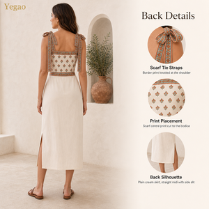 Robe midi élégante Yegao pour <span class=keywords><strong>femme</strong></span> avec imprimé foulard, bretelles détachables, en coton, vente en gros, personnalisable en usine - Product Image 2