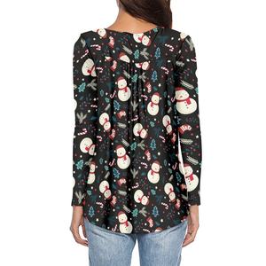 <span class=keywords><strong>T</strong></span>-<span class=keywords><strong>Shirt</strong></span> con Logo personalizzato a manica lunga da <span class=keywords><strong>donna</strong></span> con scollo a V e bottone <span class=keywords><strong>T</strong></span>-<span class=keywords><strong>Shirt</strong></span> invernale Casual Basic con graziosi motivi natalizi 3D - Product Image 2