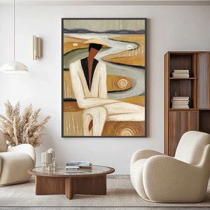 Earthen Contemplation Textured Figurative Oil Painting <b>Framed</b> <b>Canvas</b> Art Contemporary Style Hand Painted Indoor Decor - Product Image 5