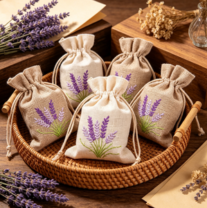 Pochette à cordon avec motif lavande brodé, sachet parfumé en lin pour la maison, bijoux, cadeau, petit rangement d'objets - Product Image 4