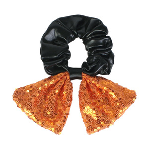 Halloween PU Leather Scrunchies With Glitter Sequin Bow High Elastic Hair Ties <b>Women</b> <b>Cosplay</b> Party Festival Hair Accessories - Product Image 6