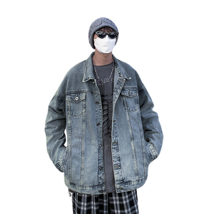 Chaqueta vaquera desgastada Vintage con logotipo Y2K personalizado para hombre, chaqueta vaquera de trabajo de gran tamaño para hombre, Chaquetas vaqueras - Product Image 6