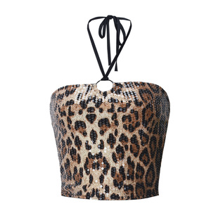 Y1590 Nouvelle Collection Mode Été 2025 : Top Scintillant à Motif Léopard, Porté à l'Umbigo, au Dos et au Cou - Product Image 6