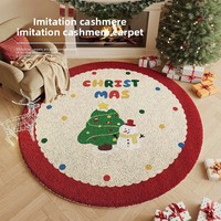 Tapis de Noël en fausse fourrure de cachemire, tapis décoratif de sol circulaire, lavable à la main, pour salon, canapé, table basse, résistant à la saleté