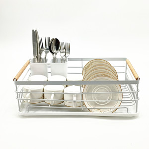 Égouttoir à vaisselle simple noir/blanc à un niveau pour ustensiles, en bambou et métal, pour <span class=keywords><strong>armoire</strong></span> de cuisine - Product Image 6