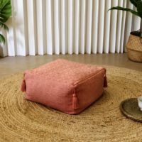 Pouf carré en coton pur tufté fait main, design néoclassique, importé d'Inde, pour assise, repose-pieds ou banc à chaussures