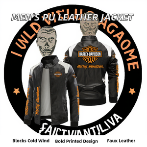 Chaqueta Bomber de Cuero PU de Alta Gama para Hombre, Estilo Europeo, con Estampado de Locomotora Harley, Cierre de Cremallera, Resistente al Viento, para Otoño e Invierno - Product Image 2