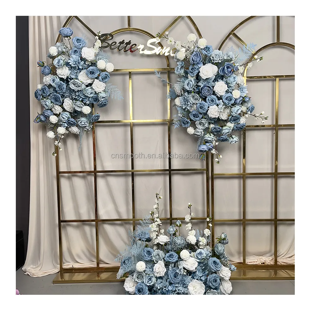 Casamento personalizado evento decoração luz azul branco seda rosa flor painel artificial flor linha canto flor para casamento arco