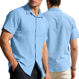 <span class=keywords><strong>Camicia</strong></span> Casual da Uomo in Lino con Colletto e Bottoni, a <span class=keywords><strong>Maniche</strong></span> <span class=keywords><strong>Corte</strong></span>, Tinta Unita, Vestibilità Larga, Stile Business, Collezione Europa e America 2026 - Product Image 5