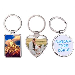Wholesale Vintage Fashion Cartoon <b>Customized</b> Brass Heart Shape Alloy <b>Keychain</b> Photo Frame UV Printing Single-sided Promotion - Product Image 1
