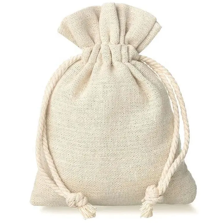 Cotton Rope Lock small Beige color cloth bag for gift jewelry