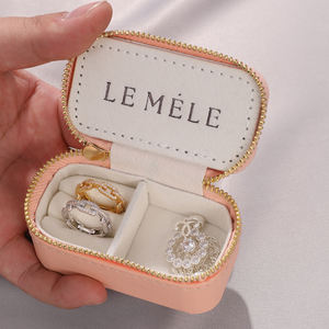 Custom Logo <b>Mini</b> Portable Earrings Zipper Leather Travel Ring Jewelry <b>Storage</b> Case Packaging Small Necklace Jewelry <b>Box</b> - Product Image 3