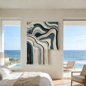 Décoration en macramé, art mural tissé à dégradé de vagues océaniques pour les intérieurs minimalistes côtiers - Product Image 6