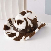 Chapeaux de cowboy en peluche à imprimé vache, avec ceinture de taureau Longhorn, pour femmes, pour fêtes western