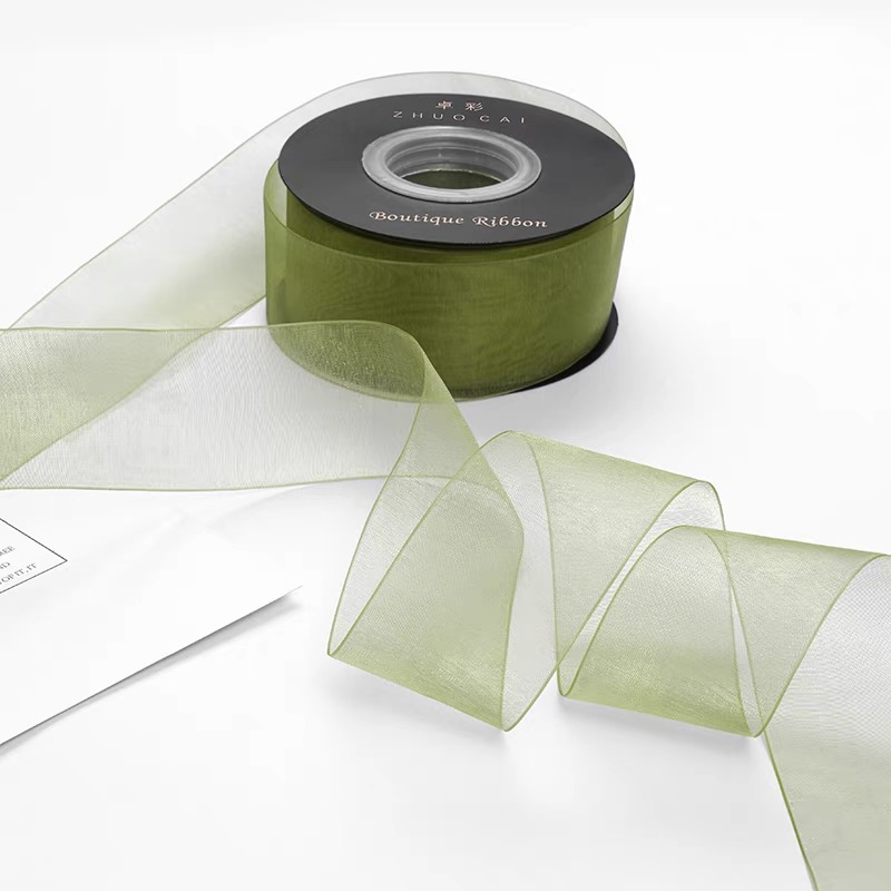 Custom High Quality Mori Green Ribbon for Spring/Summer New Fashionable DIY Handmade Birthday Cake Gift Box Gift Ribbon