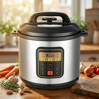 Cuisinière à pression électrique GB-PC508 6L 1000W, boîtier en acier inoxydable, cuve intérieure en fer-aluminium, usage domestique, antiadhésif, protection contre la surchauffe