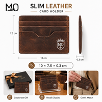 Porte-cartes en cuir marron vintage, portefeuille fin avec aspect cuir vieilli et encoche géométrique pour le pouce, idéal pour les collections de marques de détail