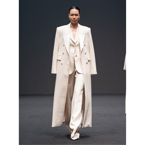 เสื้อโค้ทยาวหรูหราสำหรับผู้หญิงเสื้อโค้ทกระดุมสองแถวเสื้อผ้าผ่าหลังผ้าทวีดผ้าฝ้ายออร์แกนิกสีขาวแบรนด์ท้องถิ่น - Product Image 1