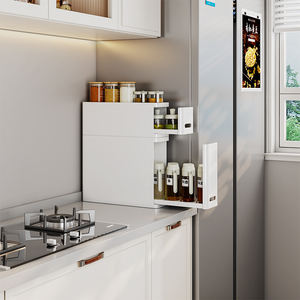 משטח מתכת פינתי עומד מתקפל חדש לבן שכבה כפולה לשליפה מגירה קופסת תבלינים מתלה ארגונית לארון אחסון למטבח - Product Image 5