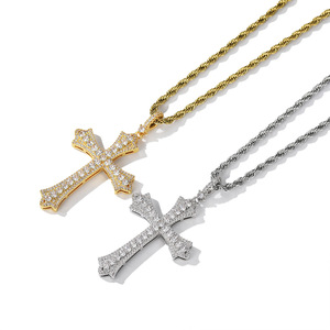 Cross Pendant <b>Necklace</b> Micro Insert <b>Crystal</b> Rhinestone Unisex Everyday Wear Geometric Design - Product Image 2