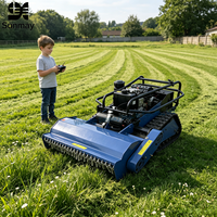 Tondeuse à gazon télécommandée sur chenilles à moteur essence avec certification CE EPA, machine de coupe d'herbe sur pente pour ferme