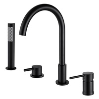 Robinet de baignoire cascade moderne noir mat, à poser sur le rebord, 4 trous, avec douchette à main, mitigeur de salle de bain en laiton