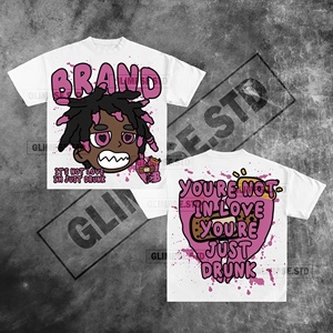 T-shirt personnalisé pour homme avec logo de marque, style streetwear, anti-plis, coupe ample, col rond, 240g, 100% coton épais, avec impression numérique et strass - Product Image 6