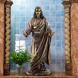Gran Escultura de Jesús en Bronce con Mano Abierta, Estatua Religiosa Antigua de Jesús el Redentor para Exteriores en Venta - Product Image 1