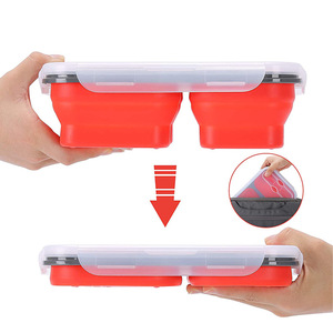 2 <b>Compartments</b> Silicone Bento <b>Box</b> <b>with</b> Spoon Fork Collapsible Silicone Bento <b>Lunch</b> <b>Box</b> Container - Product Image 2