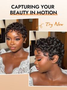 Perruque <span class=keywords><strong>Wiggins</strong></span> courte bouclée dégradée coupe pixie 8 pouces HD en dentelle complète, cheveux humains, sans colle, pré-épilée, noir naturel, légère pour femmes - Product Image 6