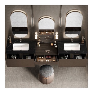 Diseño personalizado <span class=keywords><strong>baño</strong></span> <span class=keywords><strong>lavabo</strong></span> <span class=keywords><strong>muebles</strong></span> espejo estriado Panel doble fregadero <span class=keywords><strong>baño</strong></span> gabinete nogal <span class=keywords><strong>con</strong></span> estantes - Product Image 5