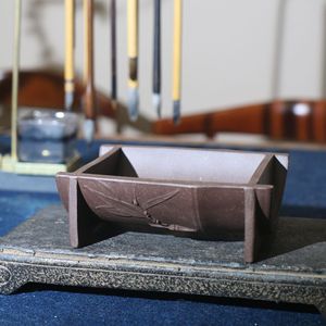 Maceta Rectangular de Zisha, Estilo Antiguo, con Diseño de Bambú, Creativa, para Escritorio, Bonsái, Hecha a Mano, Pequeña, Biomimética - Product Image 5