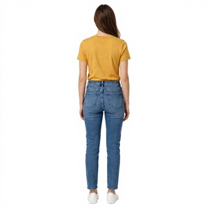 T-shirt décontracté à manches courtes et col rond pour femme, couleur unie jaune moutarde, coupe classique, en jersey, idéal pour l'été - Product Image 3