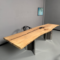 Table à manger moderne de luxe en bois massif à bord vif avec époxy, sur mesure, grande taille pour cuisine/salon (érable/noyer/chêne)