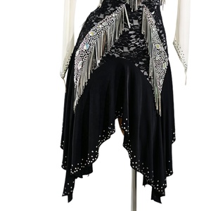 Robe de <span class=keywords><strong>concours</strong></span> de danse latine professionnelle pour adultes LD009, ornée de strass étincelants, ourlet asymétrique, tenue de danse de salon, samba - Product Image 4