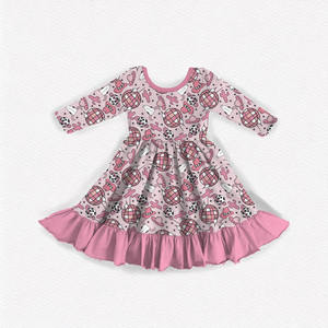 Noël enfant en bas âge bébé filles vêtements à volants garniture Twirl robe noël Coquette nœud à manches longues enfants fille à volants bambou Twirl robe - Product Image 6
