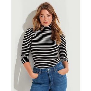 Pull à col roulé rayé personnalisé pour femme, manches longues, ajusté, col haut, léger, doux, extensible, tricoté, toutes saisons - Product Image 3