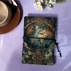 Máy tính xách tay retro A6 tốt cho các nhà văn Bài tập tự do phác thảo câu chuyện và ghi chú biên tập với bản đồ thế giới với các yếu tố hải lý - Product Image 3