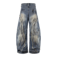 Jeans unisexe rétro patchwork pour hommes, taille haute, style cargo, effet usé, coupe ample, streetwear Y2K, en denim, vente en gros