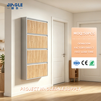 Meuble à chaussures mural ultra-fin personnalisé en acier, 4 niveaux, avec finition imprimée grain de bois, vente directe usine