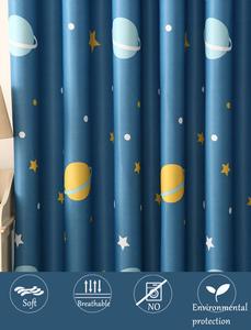 Jolies rideaux bleus pour enfants sur le thème de l'espace et des planètes avec motif d'impression fantaisie, œillets à œillets pour la <span class=keywords><strong>chambre</strong></span> des garçons, rideaux et cantonnières élégants et fantaisistes - Product Image 4