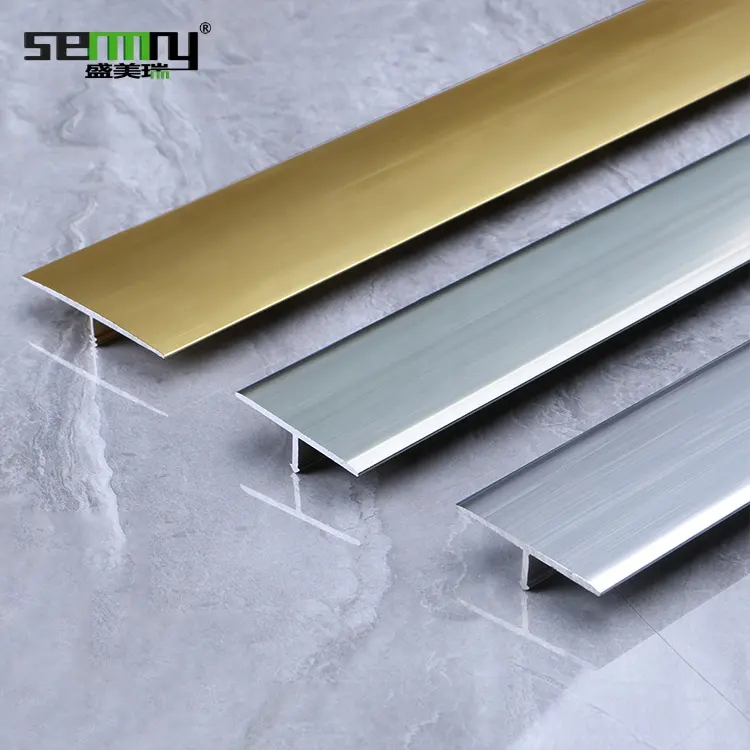 Kustom Aluminium 6063 Aksesoris Tahan Air T Bentuk Logam Ubin Sudut Profil T Bentuk Strip Trim Dekorasi Strip