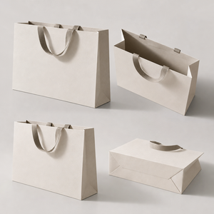 <span class=keywords><strong>Sac</strong></span> shopping en papier cartonné ivoire avec logo personnalisé, poignée en ruban gros-grain, emballage cadeau boutique - Product Image 4