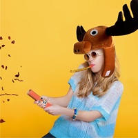 Chapeau en peluche amusant de cerf de dessin animé, style carnaval européen et américain, motif élan marron, fait main, 100% polyester, toutes saisons, 2025