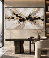 Peinture sur toile abstraite texturée 3D Or Noir Ivoire, Art mural de luxe pour la décoration de hall d'hôtel, villa, salon